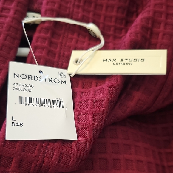 NWT Max Studio Funnel Neck Waffle Knit Drawstring Pullover Oxblood Large - Picture 11 of 15